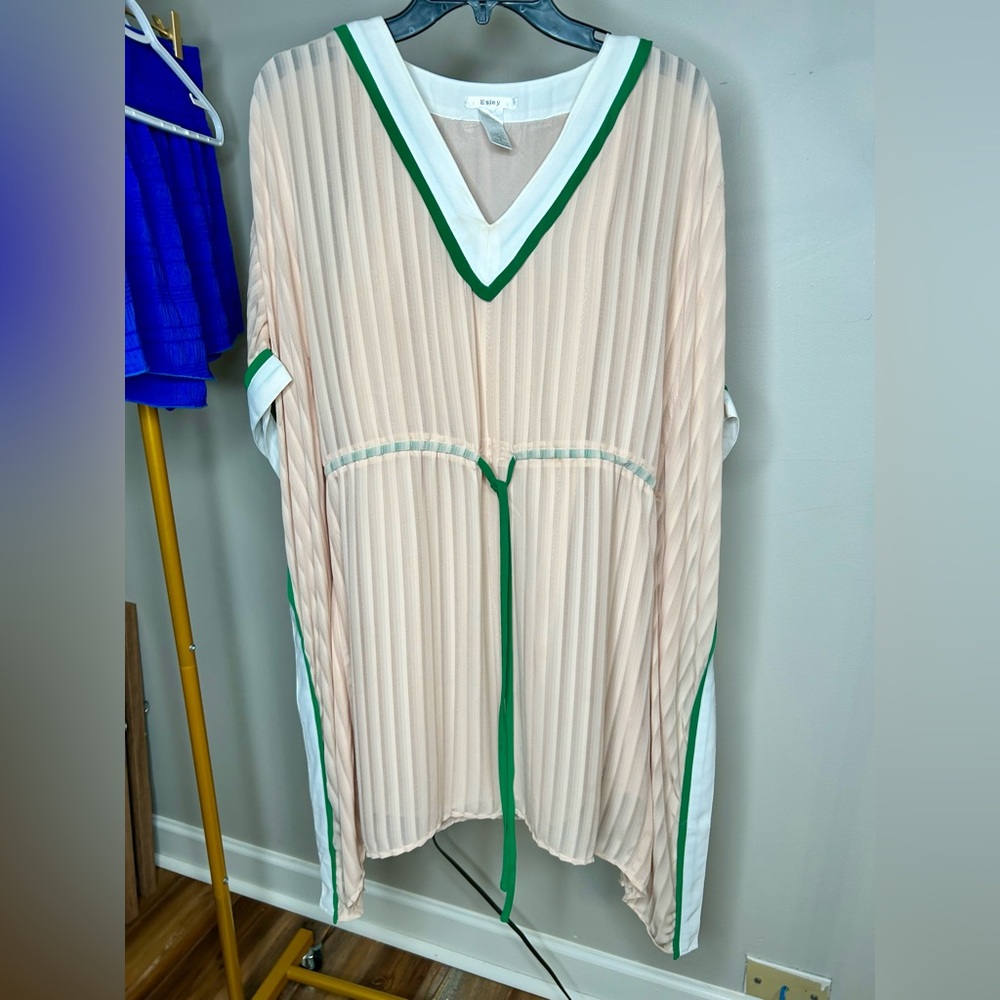 Esley Cream and Green Pleated Dress
